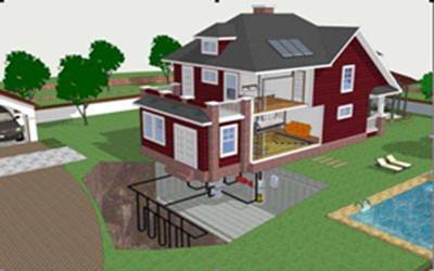 戶式地源熱泵豎直地埋管換熱系統示意圖 戶式地源熱泵豎直地埋管換熱系統示意圖